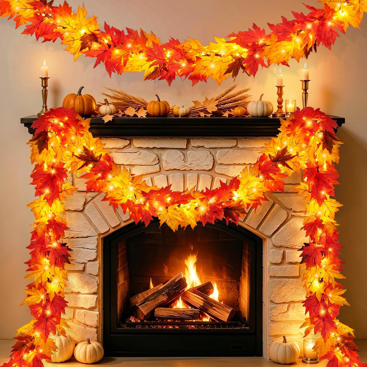 Brightown 6 Pack Fall Decorations for Home Maple Leaf Garland with Lights