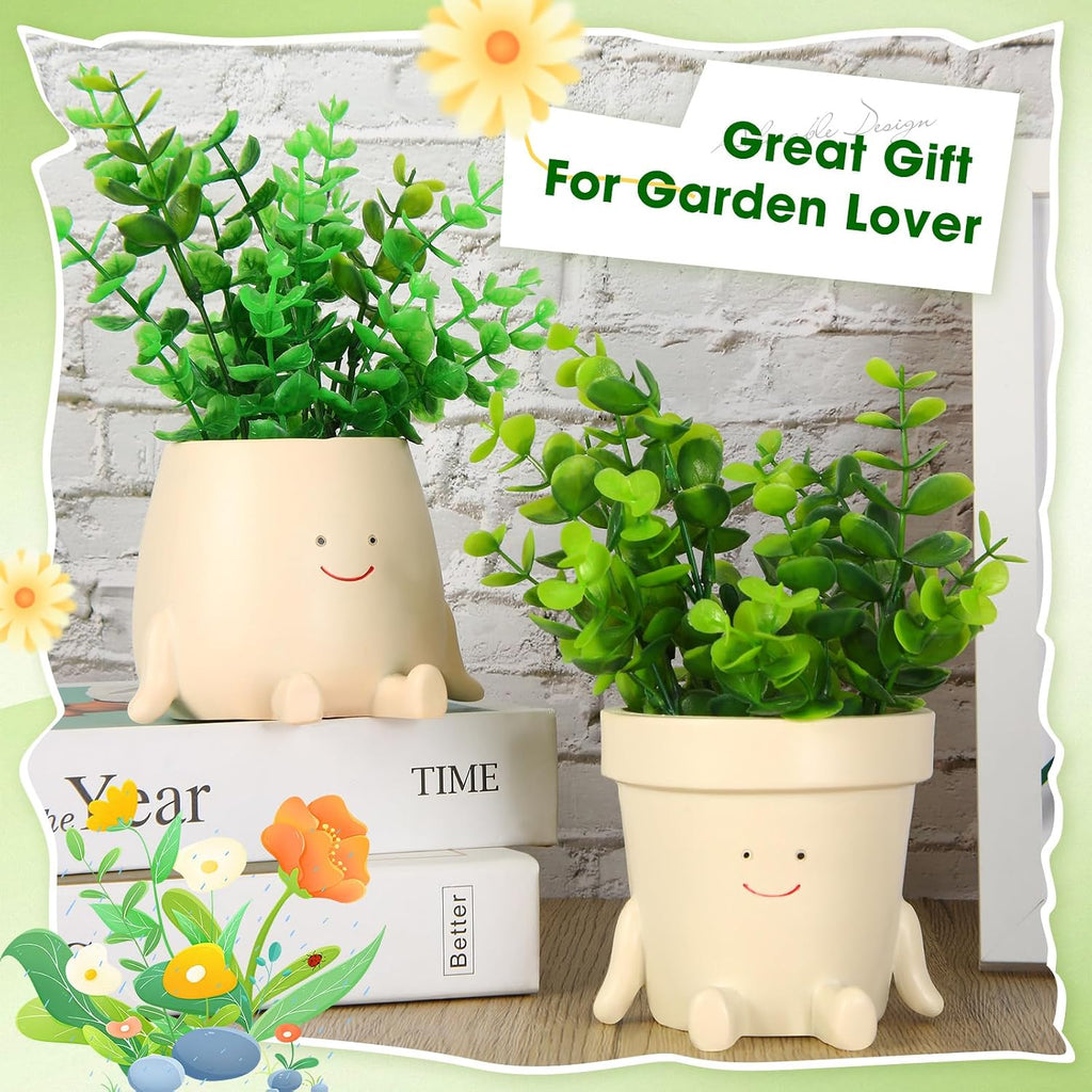 Nuogo 2 Pieces Cute Plant Pots Face Resin Succulent Flower Pot Indoor Head Planters Fun Novelty Planters with Drainage