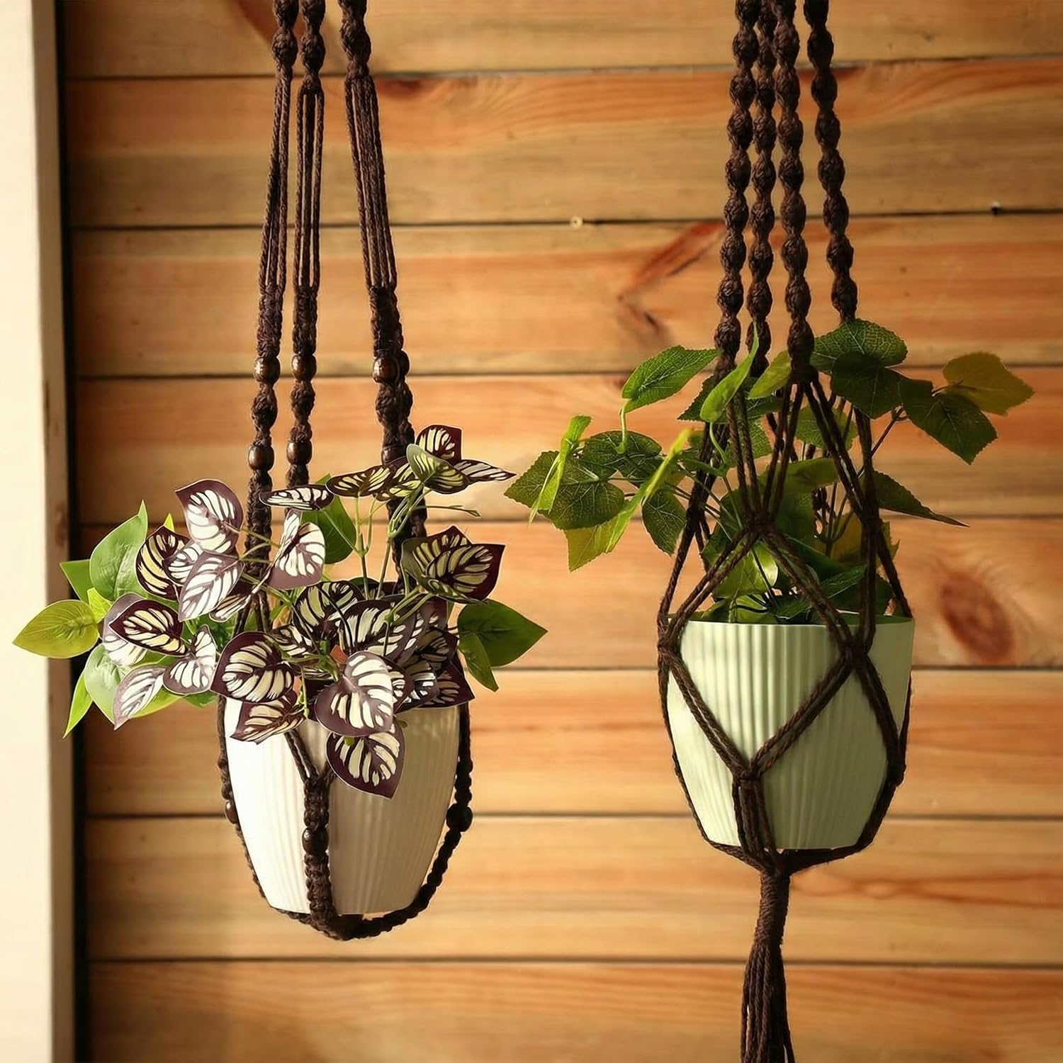 SATINIOR 12 Pcs Macrame Plant Hangers Handmade Boho Hanging Planters 12 Different Tiered Designs with 12 Hooks for