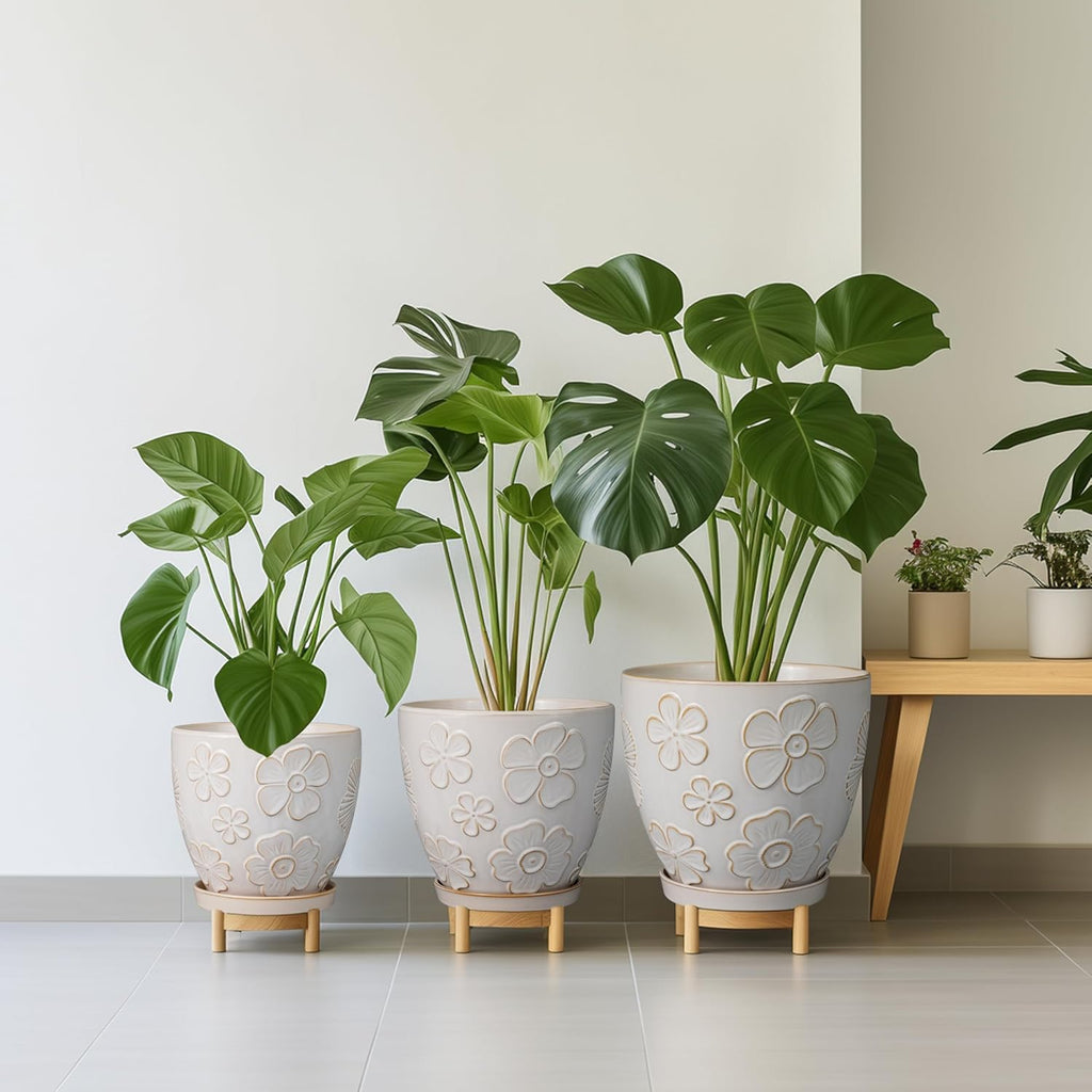 Ceramic Planter 8 Inch Plant Pot with Drainage Hole and Saucer Ceramic Pots for Indoor Plants Outdoor Large Flower Pot