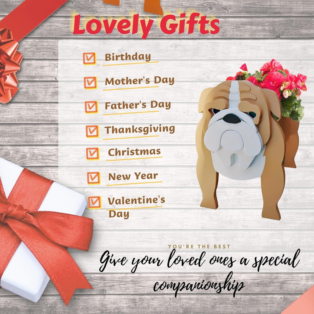 English Bulldog Dog Planter Pots, Animal Shaped Flower Pot | Cute Plant Gift for Women and Pet Lovers, Indoor Outdoor