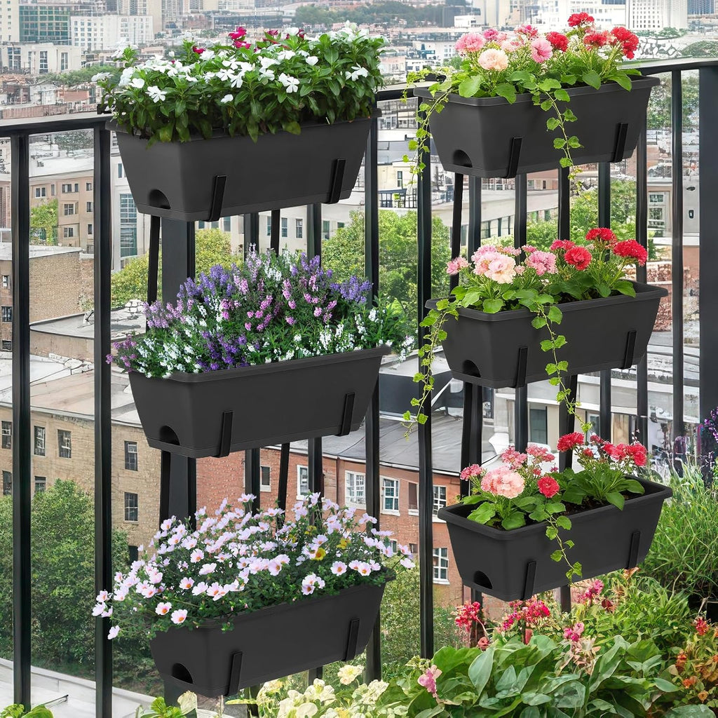 OYEAL Deck Railing Planter Boxes Set of 2 Over The Fence Planters Rail Hanging Planter Boxes with Adjustable Brackets