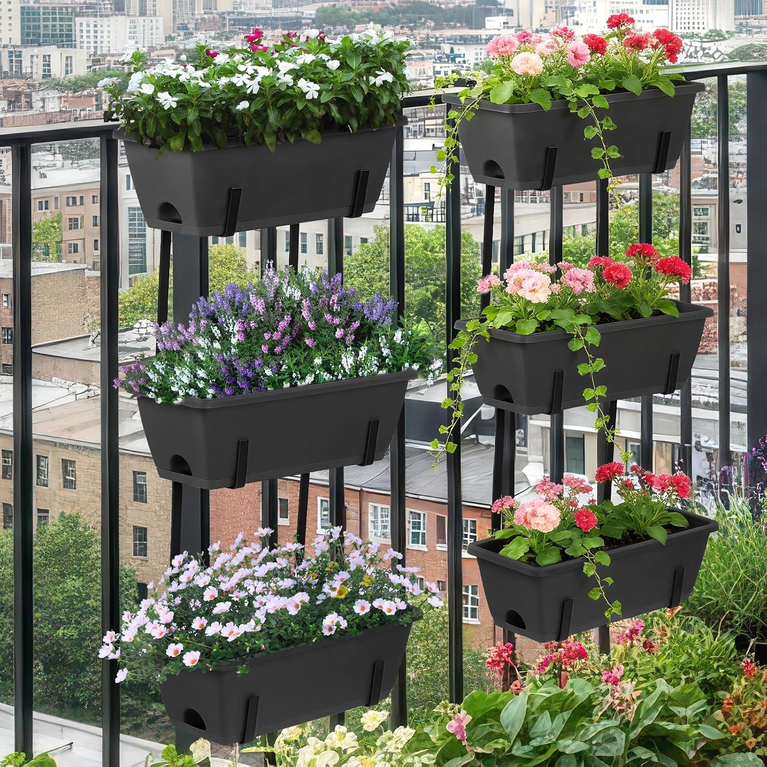 OYEAL Deck Railing Planter Boxes Set of 2 Over The Fence Planters Rail Hanging Planter Boxes with Adjustable Brackets