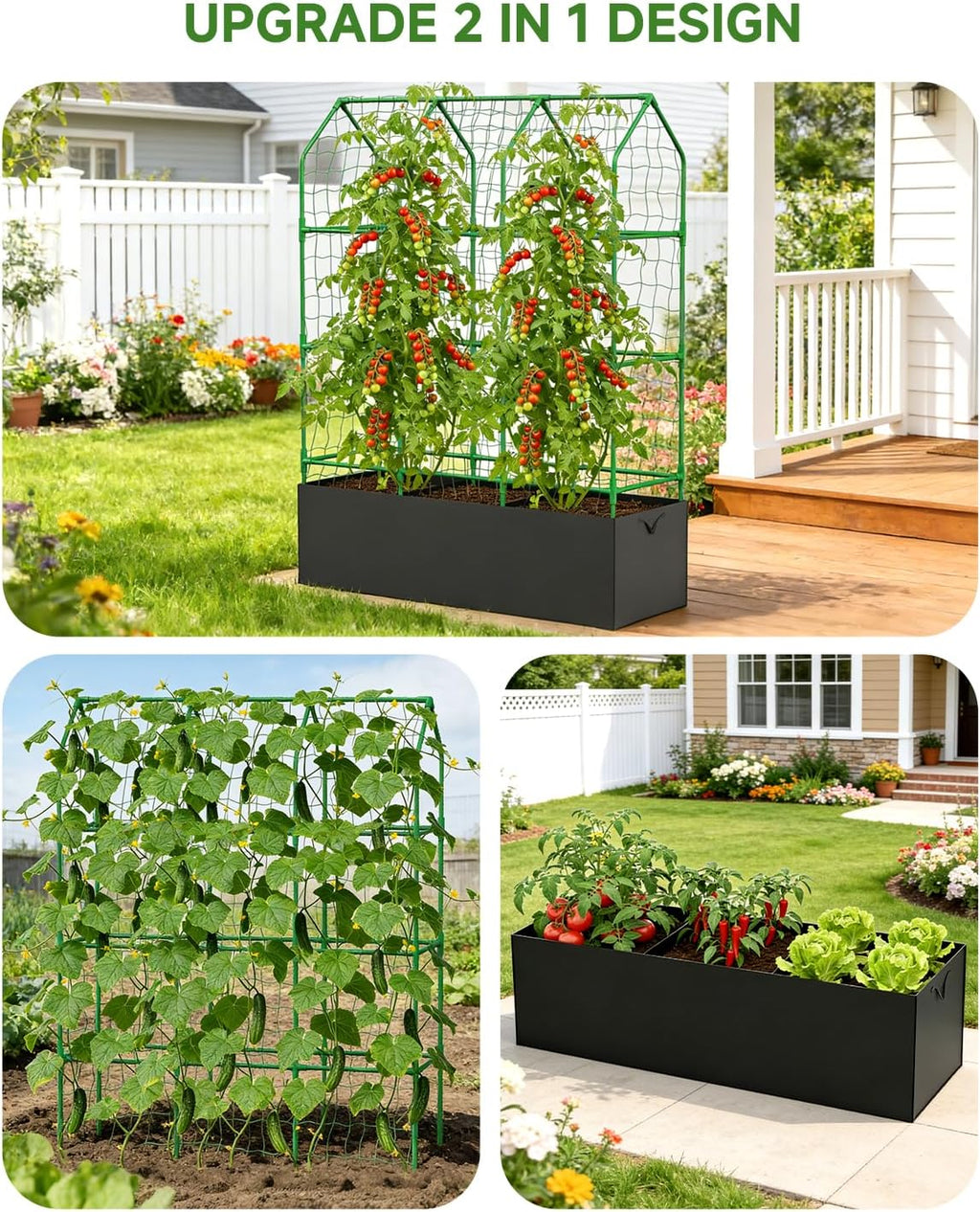 Cucumber Trellis with Grow Bag for Raised Bed, A-Shape Garden Trellis for Climbing Plants Outdoor, Metal Plant Trellis