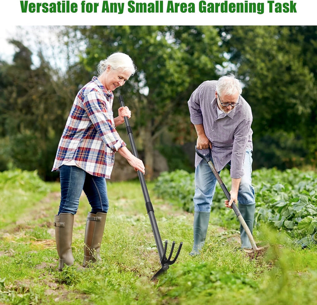 Garden Hoe with 3-Tine Cultivator Rake, 2-In-1 Carbon Steel Sharp Weeding Tool with 60 " Long Handle For Weed Removal