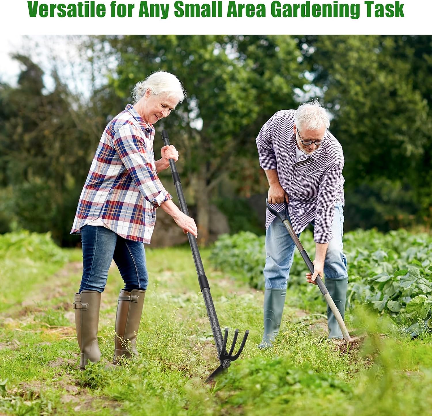 Garden Hoe with 3-Tine Cultivator Rake, 2-In-1 Carbon Steel Sharp Weeding Tool with 60 " Long Handle For Weed Removal