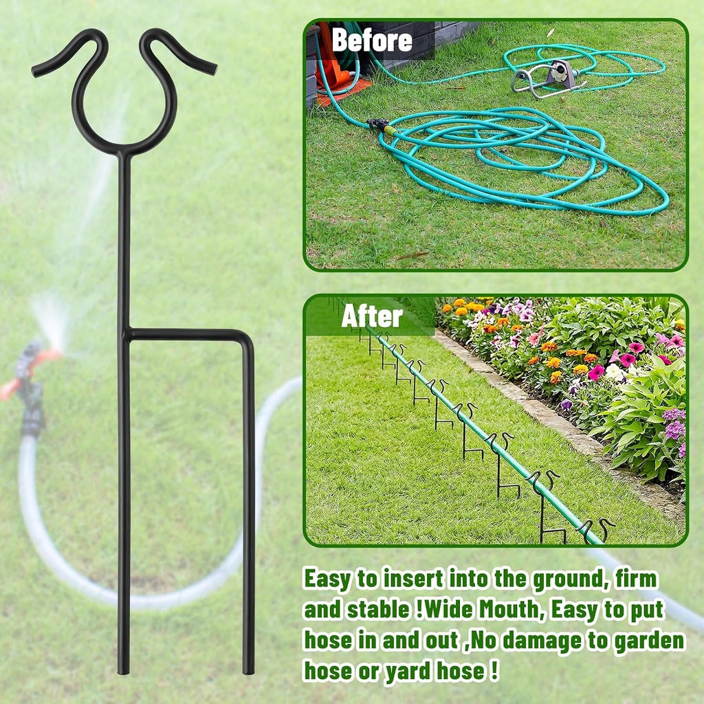 6 Pack Garden Hose Guide Stakes, 14 inch Metal Hose Guides for Garden Heavy Duty Rustproof Coated Spike Keeps Water