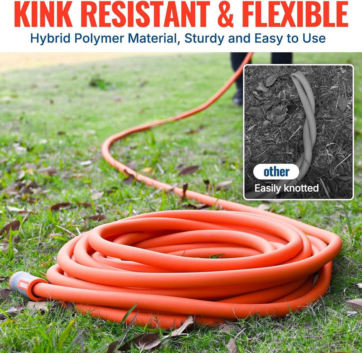 YAMATIC Flexible Garden Hose 5/8" x 50ft, 360° Swivel Handle, Burst 600 PSI | Water Hose for All-weather, 3/4" Brass