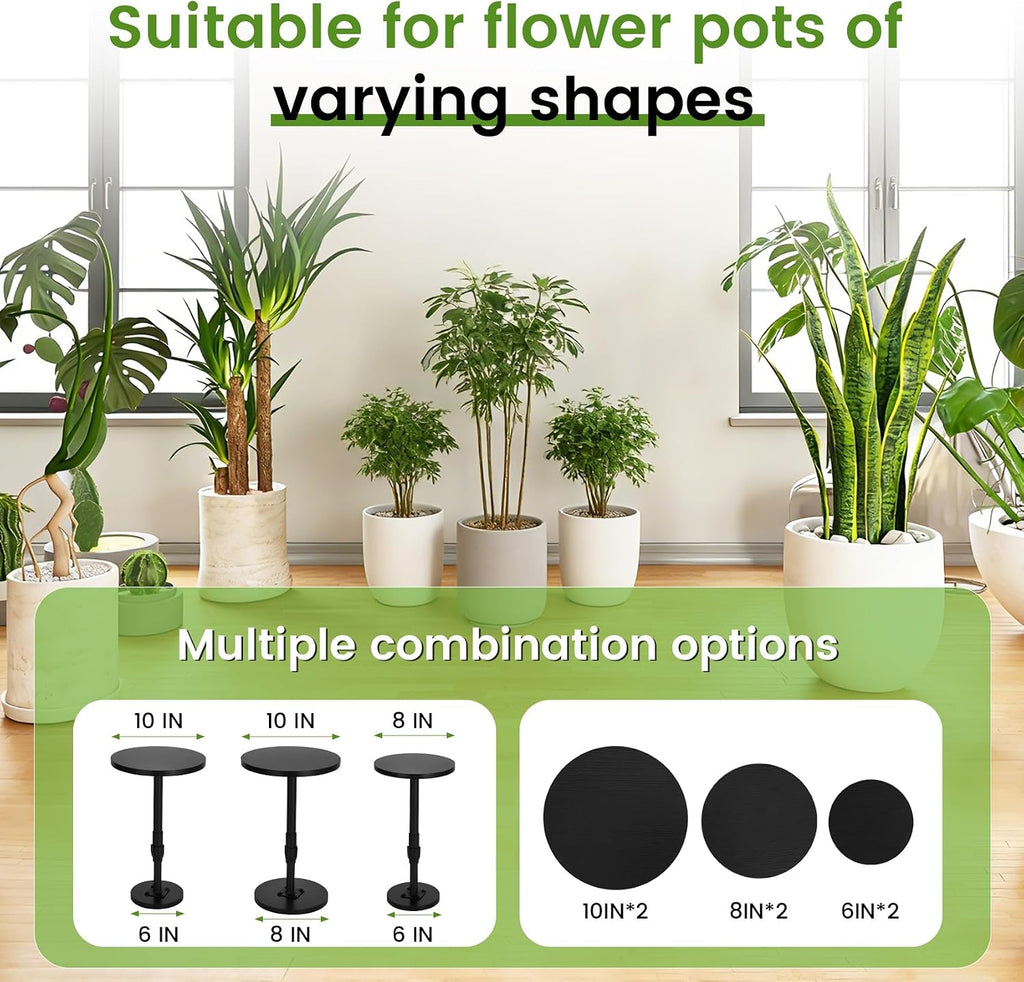 2 Pack Adjustable Height Plant Risers,Adjustable height 12–21 inches | Wooden & Metal Pot Fillers for Large Tall Round
