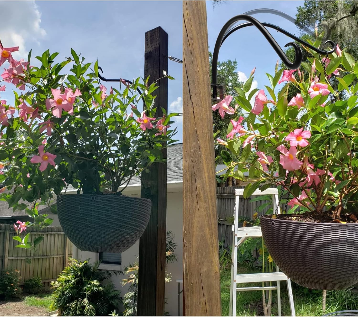 Maosen 16 Inch Swivel Plant Hangers Outdoor - 2 Pack Black Iron Plant Hanging Hook Bracket for Flowers Baskets Planter
