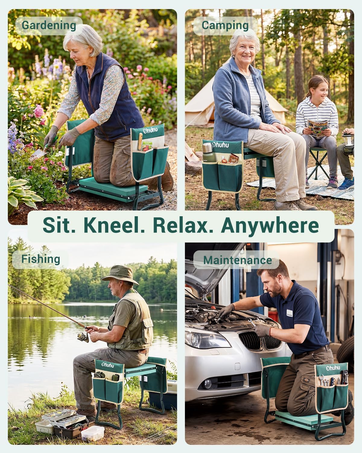 Ohuhu Garden Kneeler and Seat 8" Wider Pad Heavy Duty 2-in-1 Foldable Stool | supports 330 lbs, gardening tool, thicker