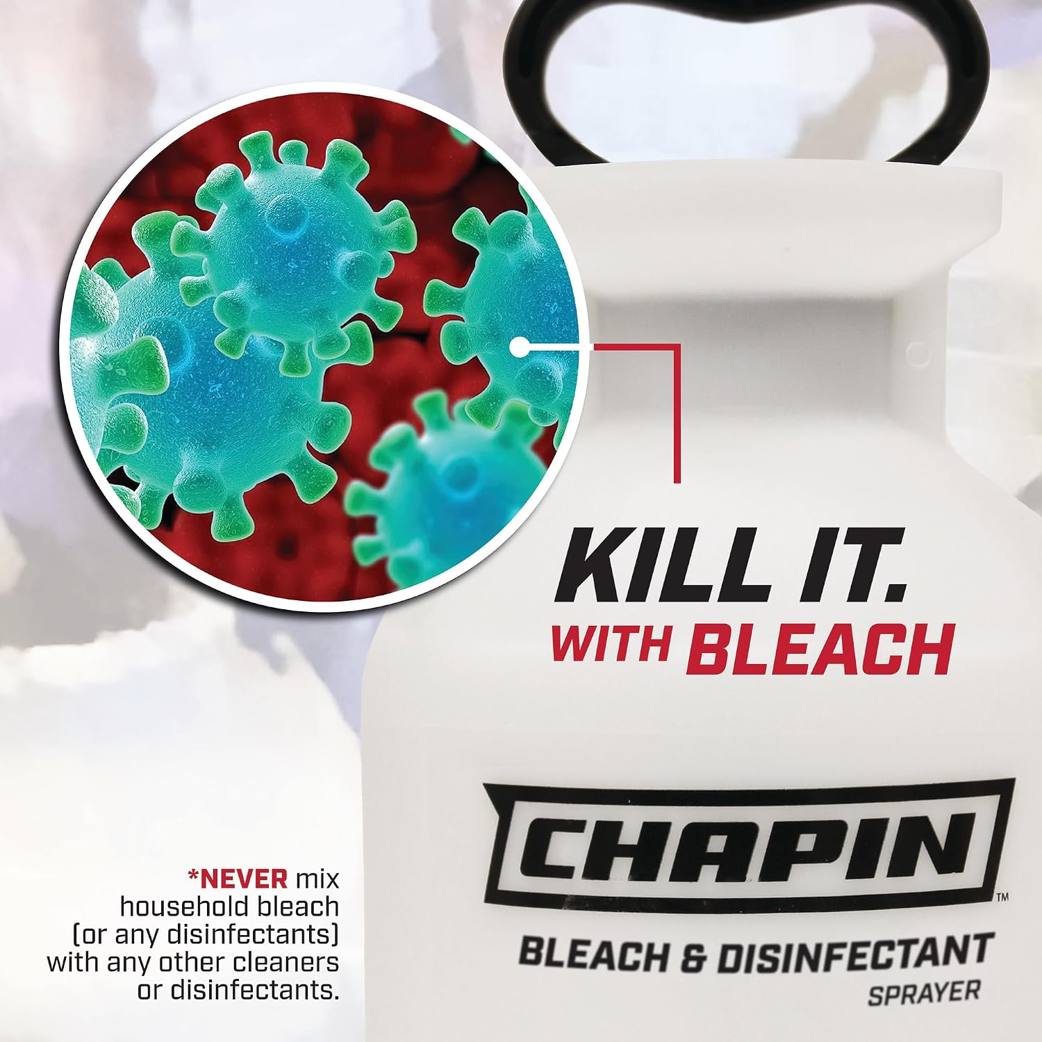 Chapin 20075 Bleach Pump Sprayer,1‑Gallon,Lawn&Garden,Bleach‑Resistant Poly Tank,Funnel‑Top,Anti‑Clog Filter,Adjustable
