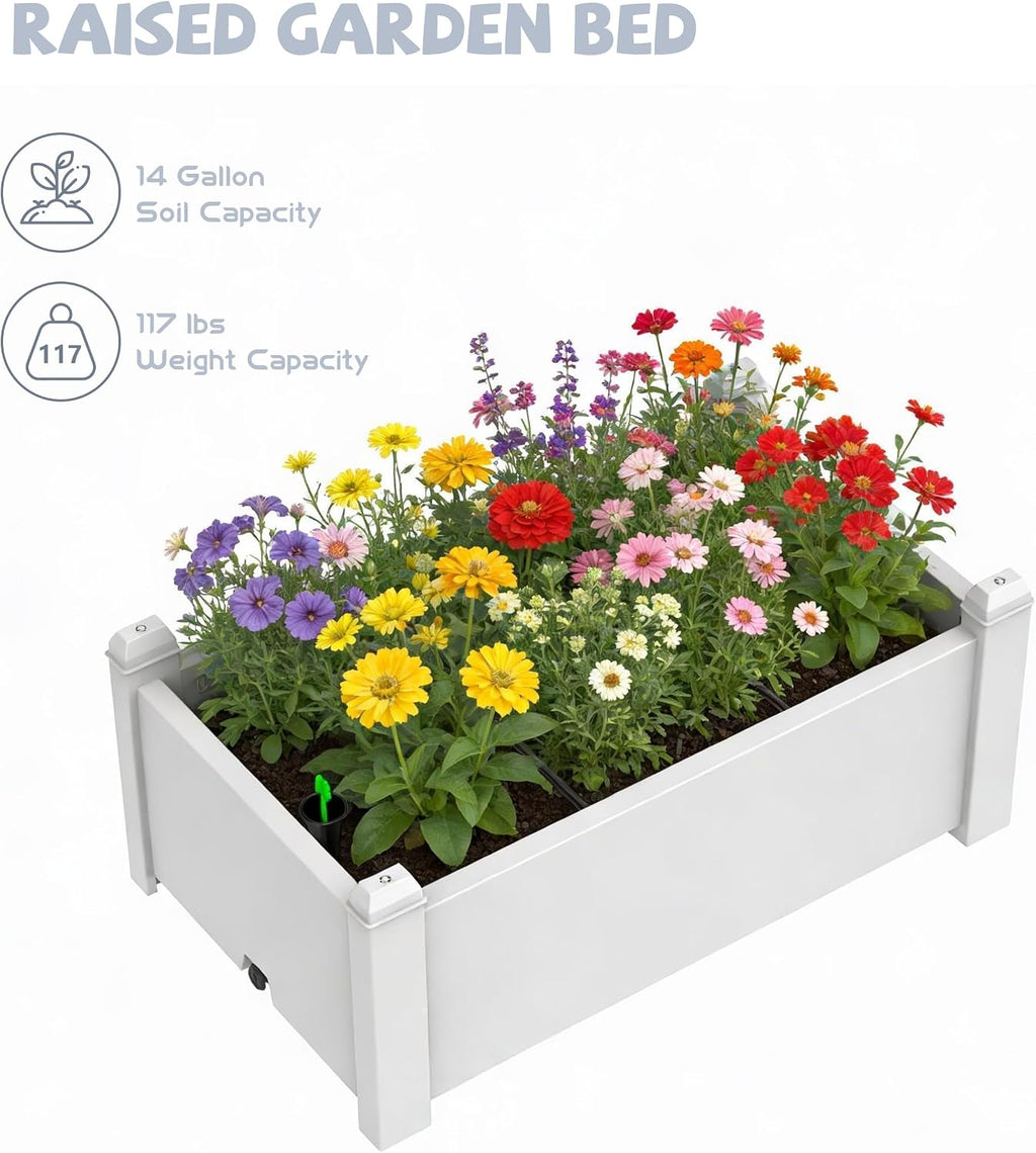 Vixzen Outdoor Resin Raised Planter Box, Rot-Resistant Non-Cracking, Divisible with Drainage Plug for Vegetables