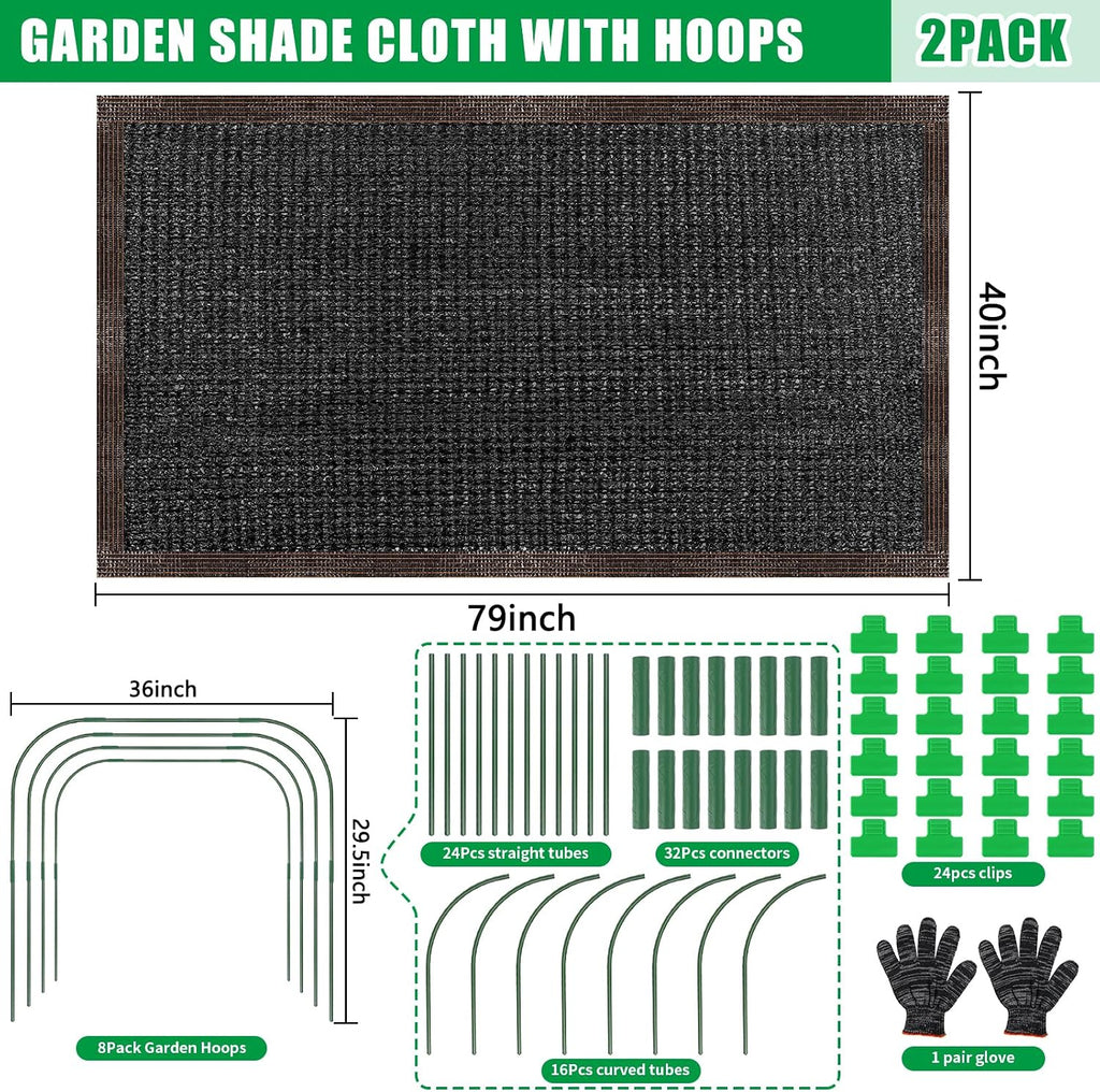 KJX 2 Pack 79"x40" Garden Shade Kit, 70% Garden Sun Shade Cloth with Hoops | Garden Shade Kit for Plants Heat