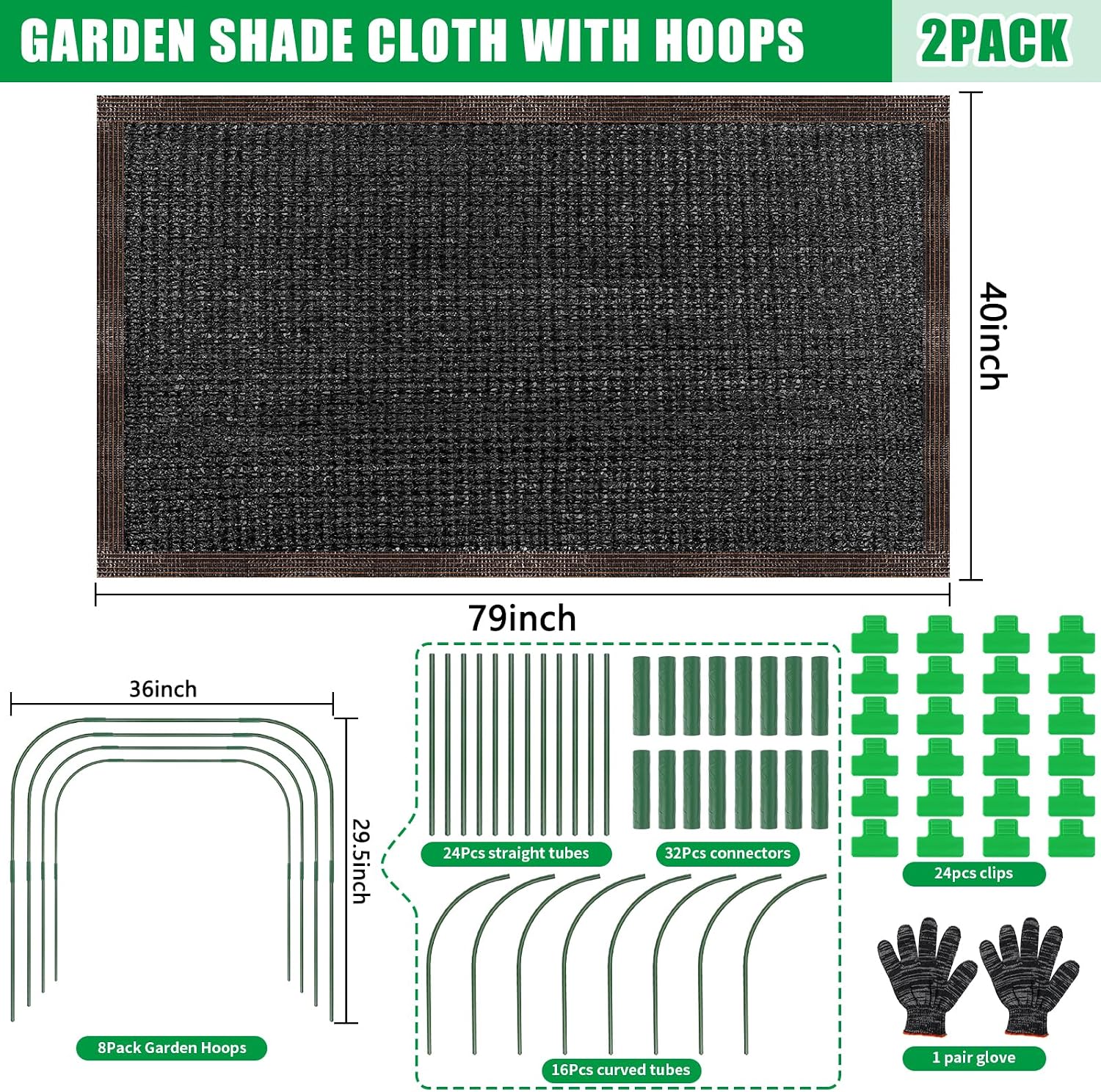 KJX 2 Pack 79"x40" Garden Shade Kit, 70% Garden Sun Shade Cloth with Hoops | Garden Shade Kit for Plants Heat