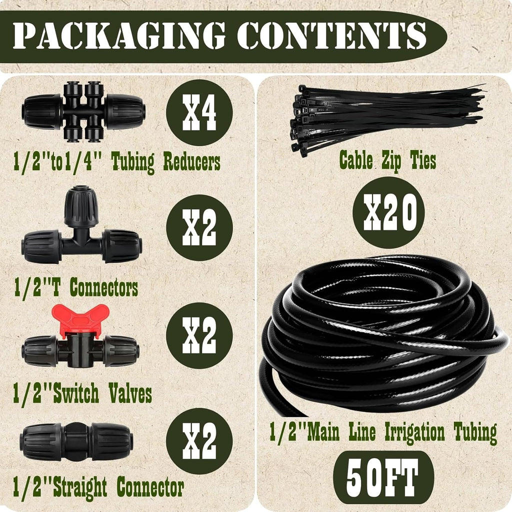 1/2in. Drip Irrigation Tubing - 50FT Drip Line Irrigation System Parts for Garden(Includes 1/2" Straight