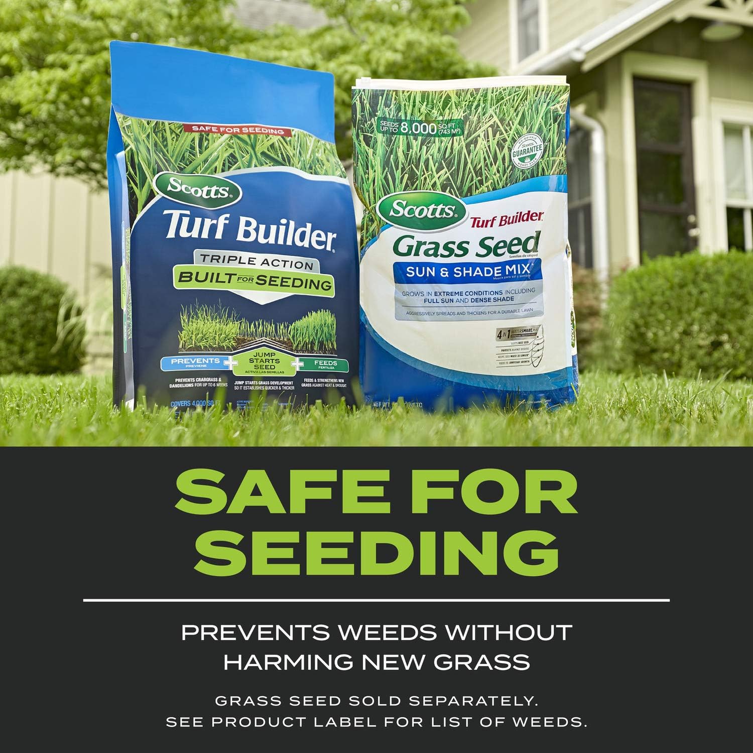 Scotts Turf Builder Triple Action Built for Seeding, 4.3 lbs. | Weed Preventer and Fertilizer for New Lawns, Covers
