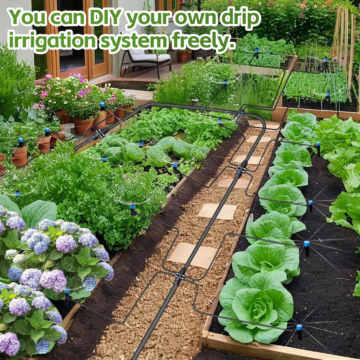 Inntop 240FT Drip Irrigation System Kits, Quick Connect Automatic Garden Watering System for Raised Bed, Potted Plants