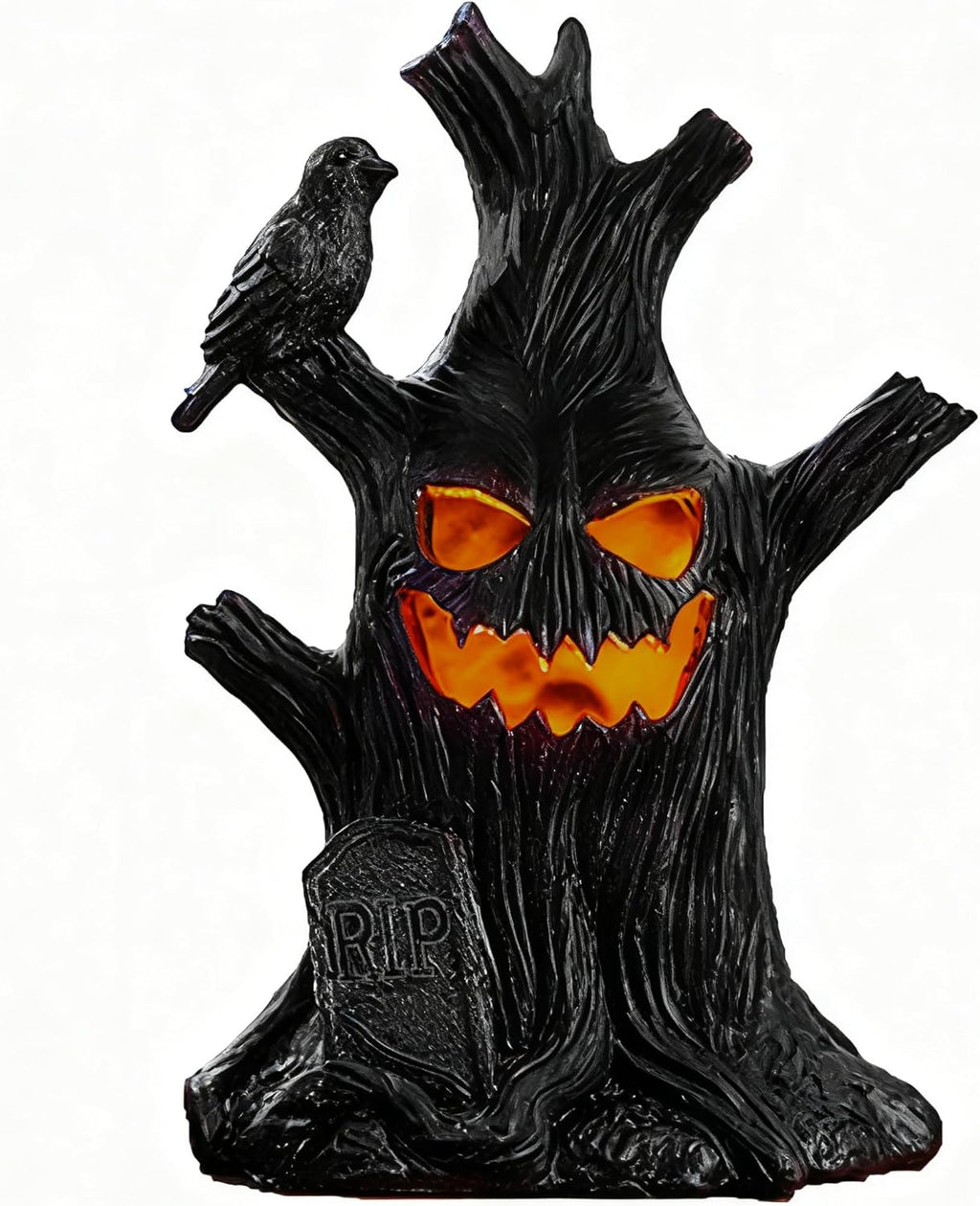 2Pack Lighted Halloween Tabletop Trees with Timer, Pumpkin Bat Decor