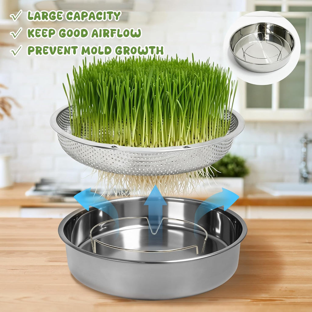 2 Pack 304 Stainless Steel Microgreens Growing Kit Seed Sprouting Trays | 2-Tier Soil-Free Rust-Free Round Seed