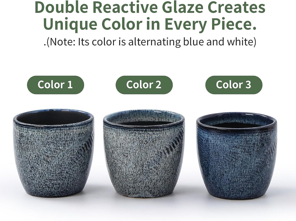 4+6 Inch Ceramic Planter Set of 2 with Drainage Hole and Saucer for Plants, Indoor-Outdoor Large Round Succulent Orchid