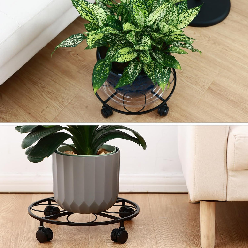 5 Packs 13.5 inches Large Metal Plant Caddy with Wheels Round Planter Dolly Pot Mover Rollers Wrought Iron Rolling