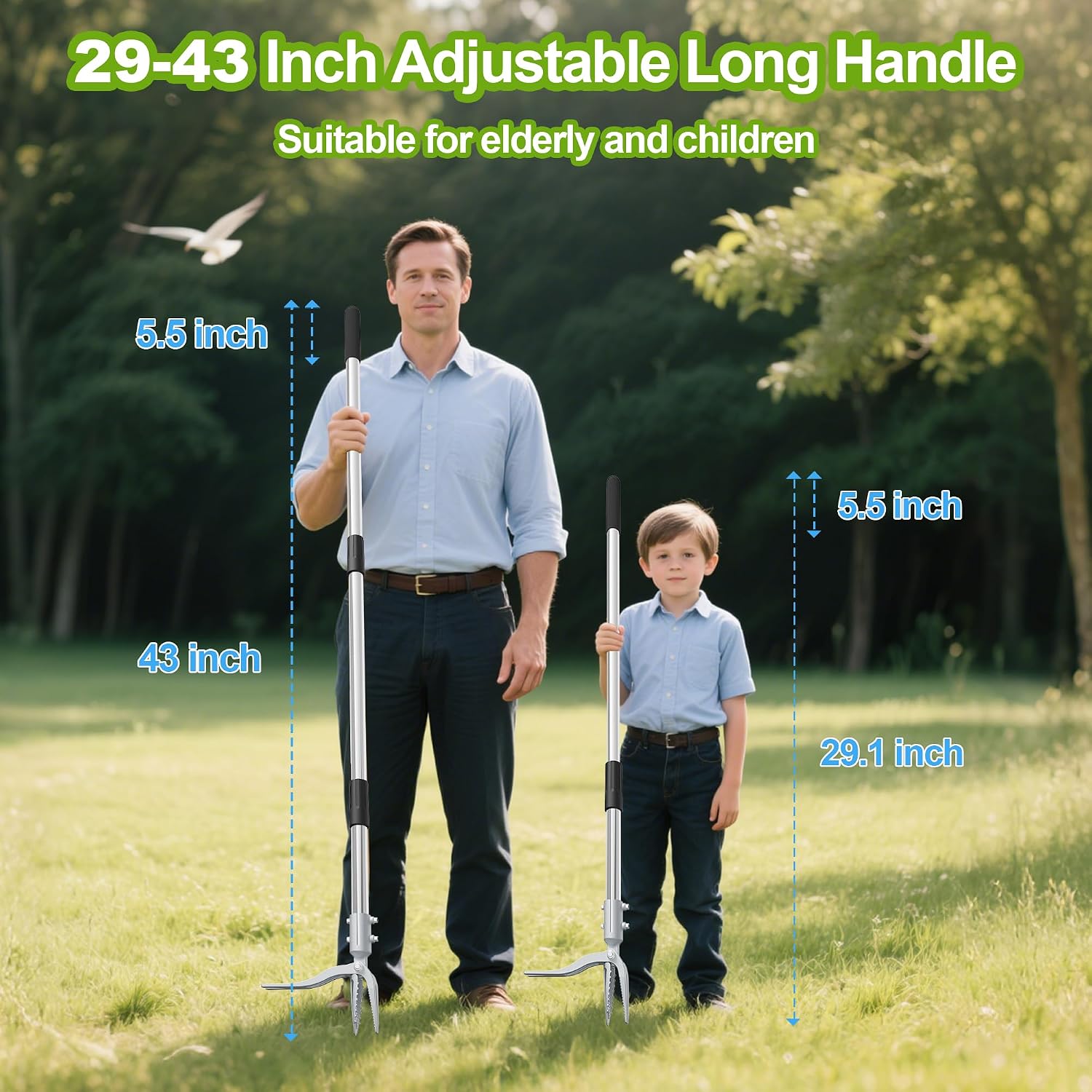 Weed Puller Tool with Gloves, Long Handle Stand Up Weed Tool, Heavy Duty Weeder Remover Tool with 4 Claw Steel Head for