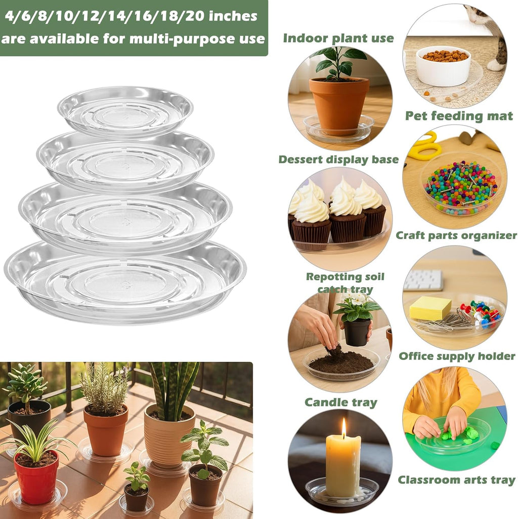 20 Packs 14" Clear Plant Saucers for Indoor Outdoor Use Heavy Duty Plastic Plant Trays for Planter Flower Pot Drip