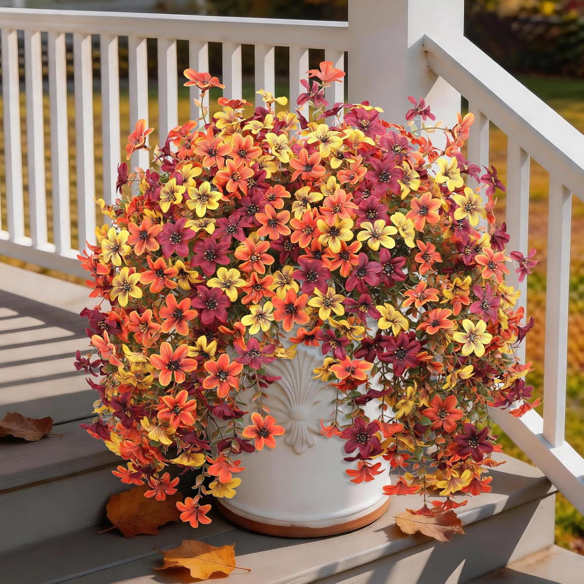 INQCMY Fall Artificial Mums Flowers for Outdoors Planter Fake Plants 6 PCS