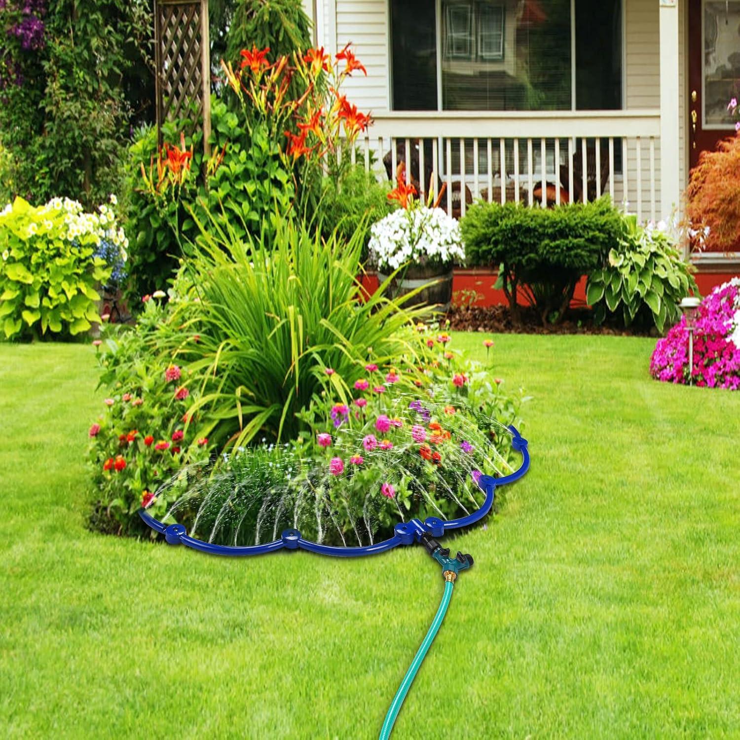 ZZM 360°Tree Water System Tree Watering Ring Circle Sprinkler and Irrigation System Targeted Water with Y Hose Splitter