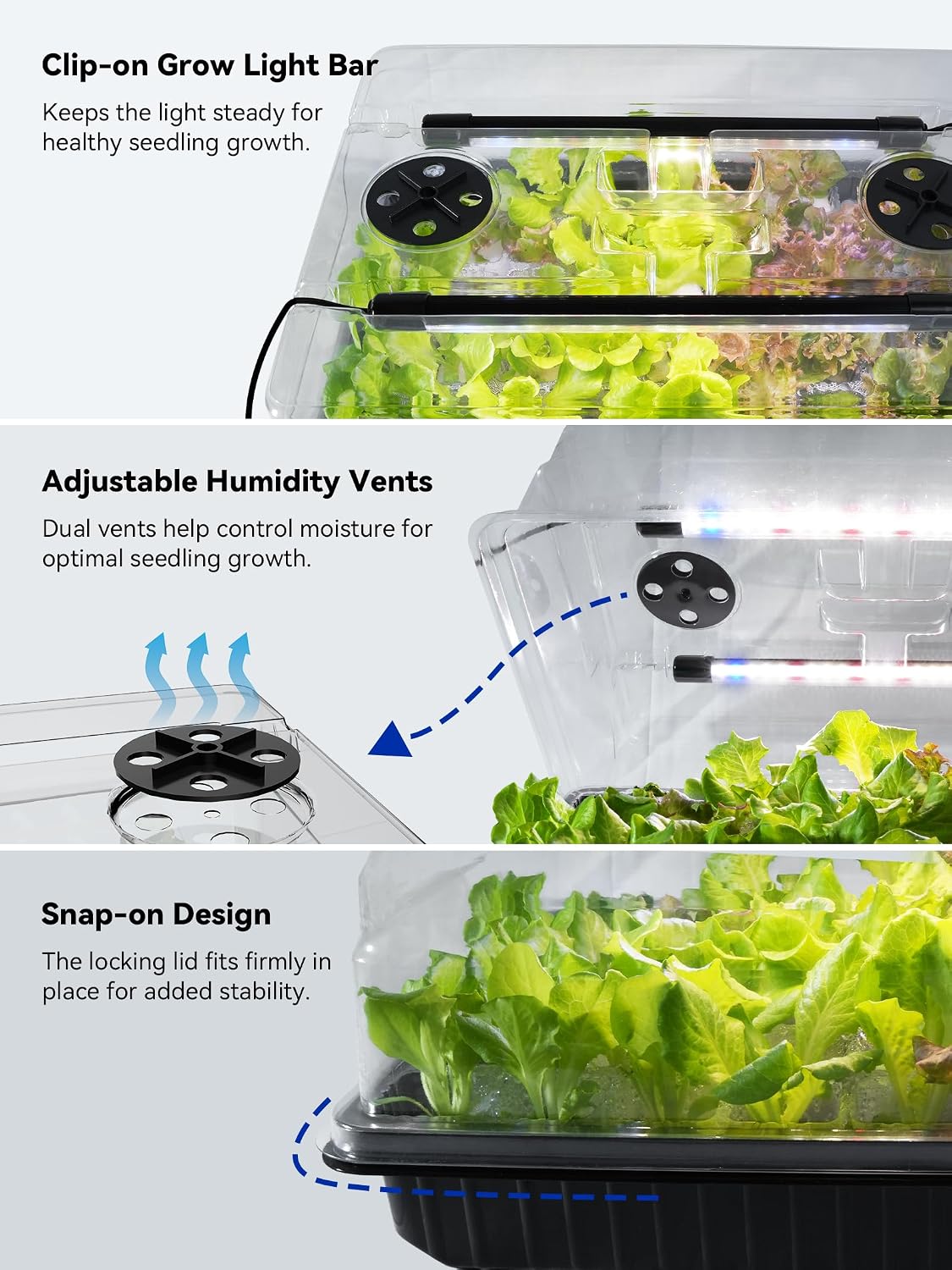 Seed Starter Tray with Grow Lights, 54-Cell Plant Germination | 4.3" Humidity Dome, Indoor Seedling Starter Tray with