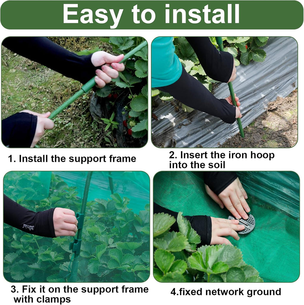 Garden Mesh Netting Kit 10 x 20 FT Garden Netting for Raised Beds with 6 Pcs Garden Hoops & 16 Pcs Garden Clips