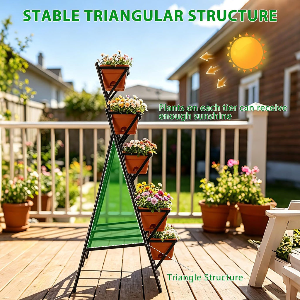 Raised Garden Bed Tiered Vertical Standing Planter Box Outdoor, Red | Metal, 7 Individual Planter Boxes, for