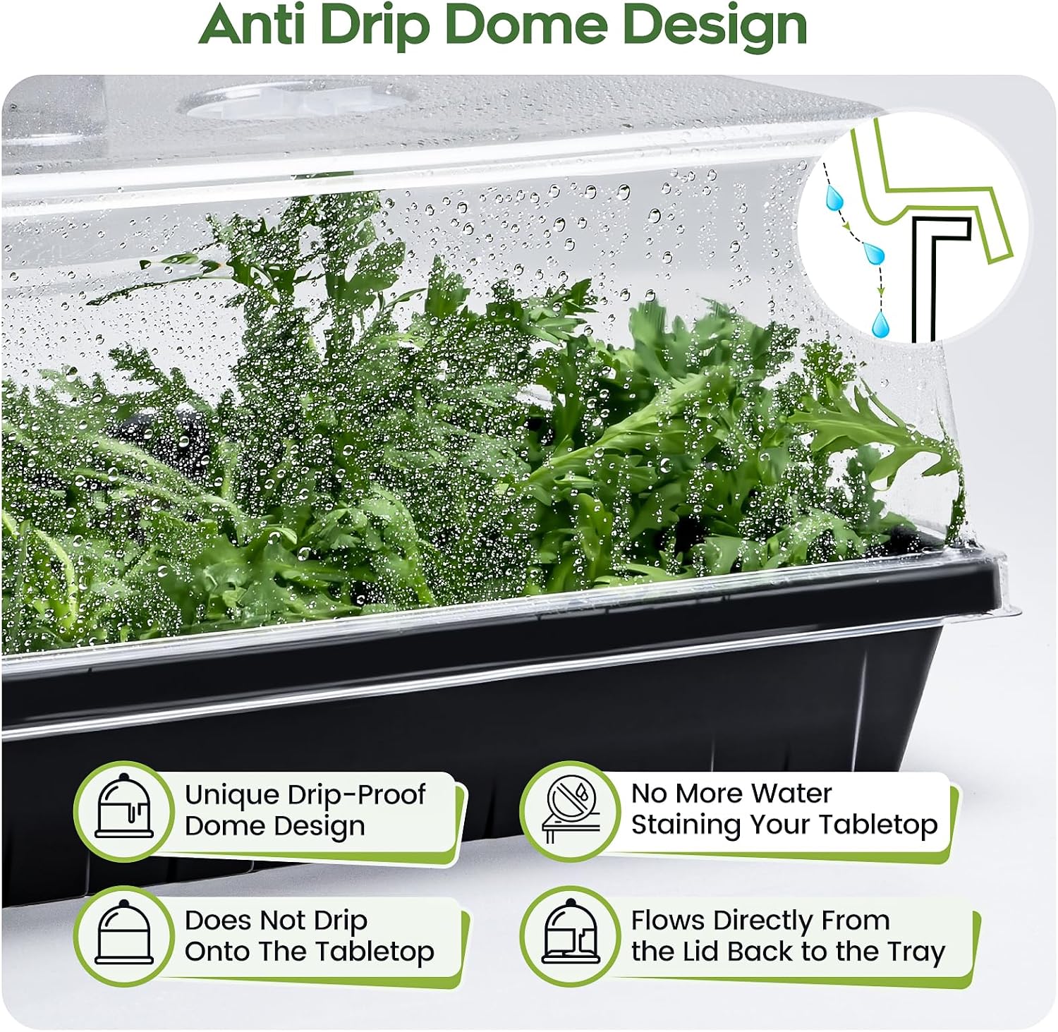 ZJP 20-Pack Heavy Duty 1020 Seed Starter Trays with 5" Humidity Domes, Thick Plant Propagation Trays with Clear Domes