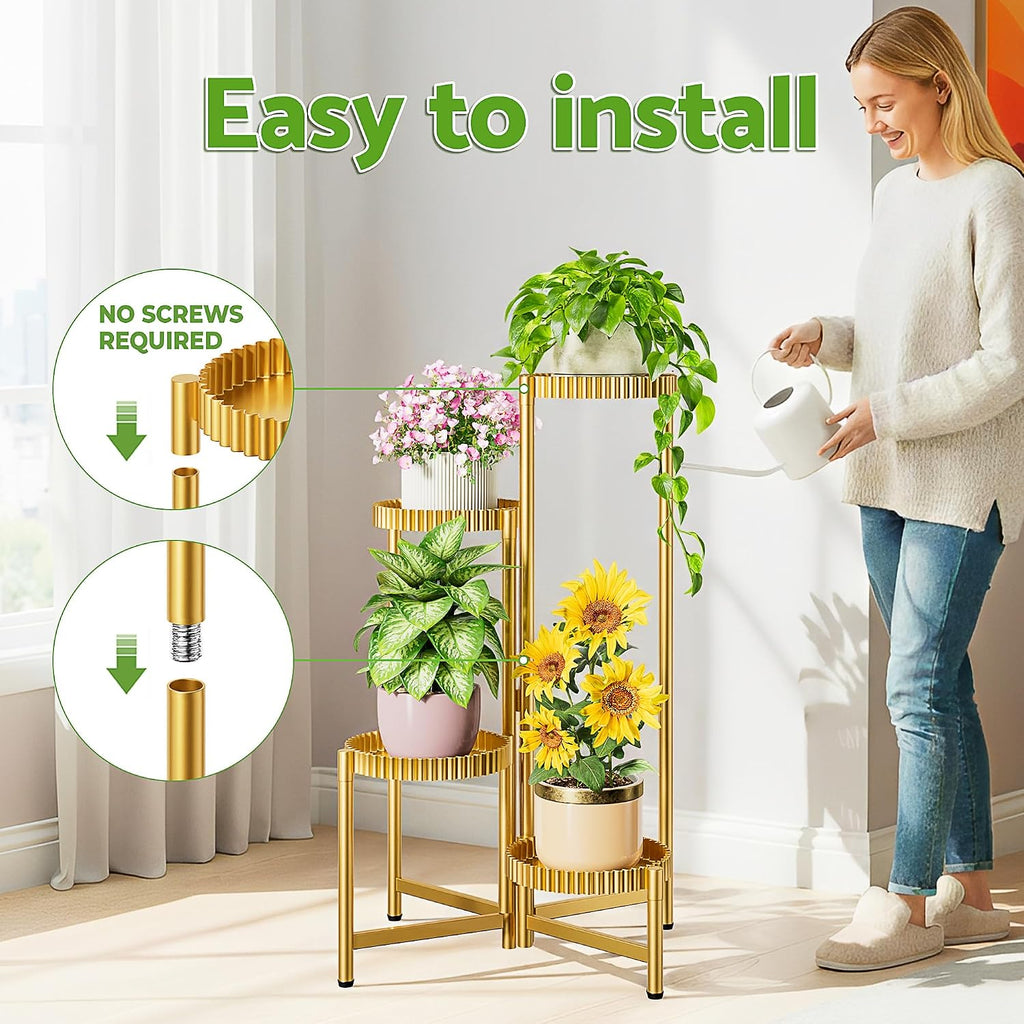Stand Plants, 4 Tiers Metal Tiered Plant Stands for Outdoor Indoor,Heavy Duty Flower Pot Stands for Multiple