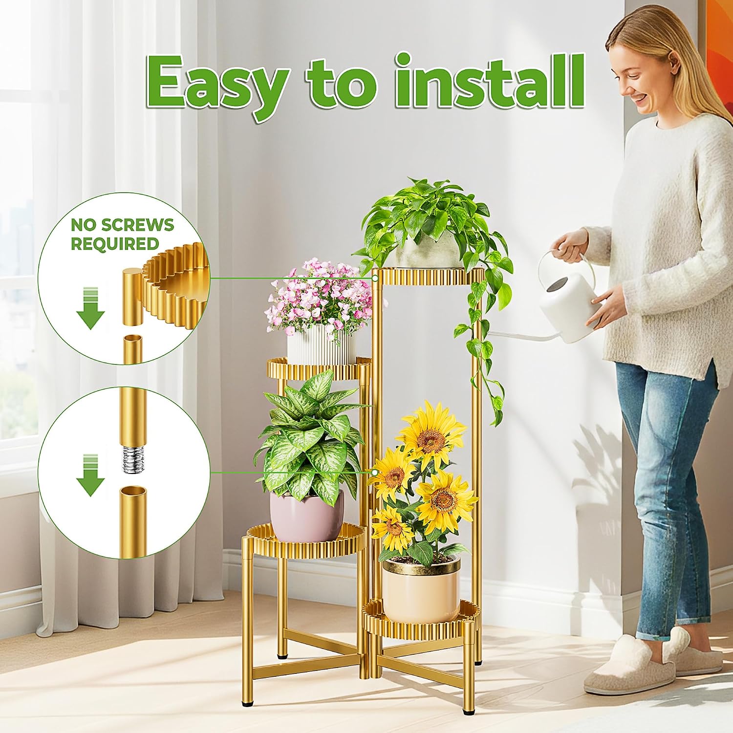 Stand Plants, 4 Tiers Metal Tiered Plant Stands for Outdoor Indoor,Heavy Duty Flower Pot Stands for Multiple