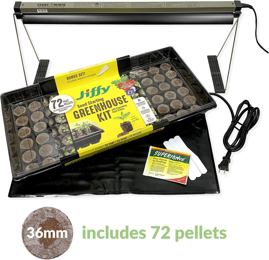 Ferry Morse Your Complete Indoor Seed Starting Kit Including Heat Mat, T5 Grow Light Fixture, and 72 Cell 36mm Pellet