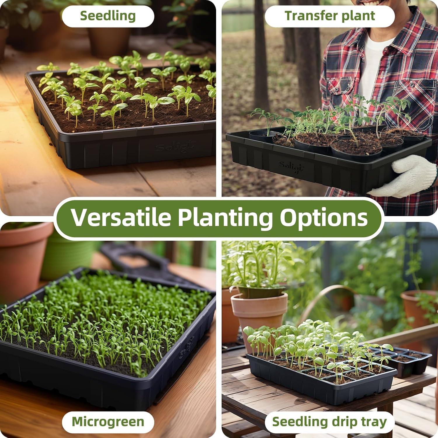 SOLIGT Extra Thick Heavy Duty 10 Pack Seed Starting Trays 14 * 10.8 * 2.3" | Microgreens Growing Trays Seedling Plant