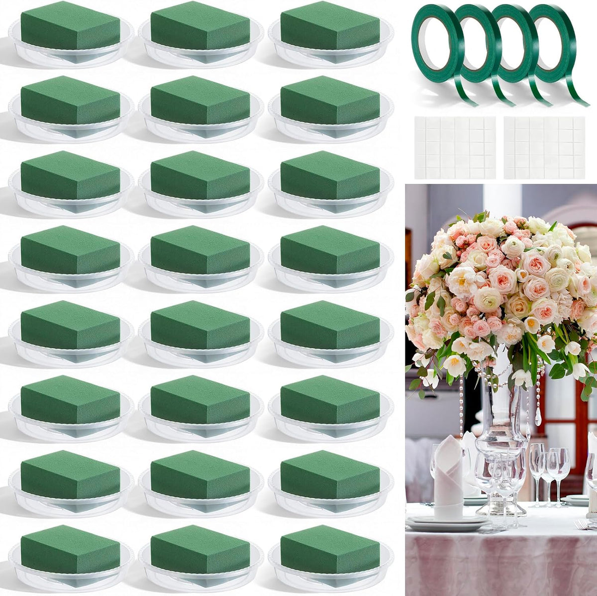 Sabary 12 Sets Floral Foam Blocks with 6 Inch Clear Plastic Bowls