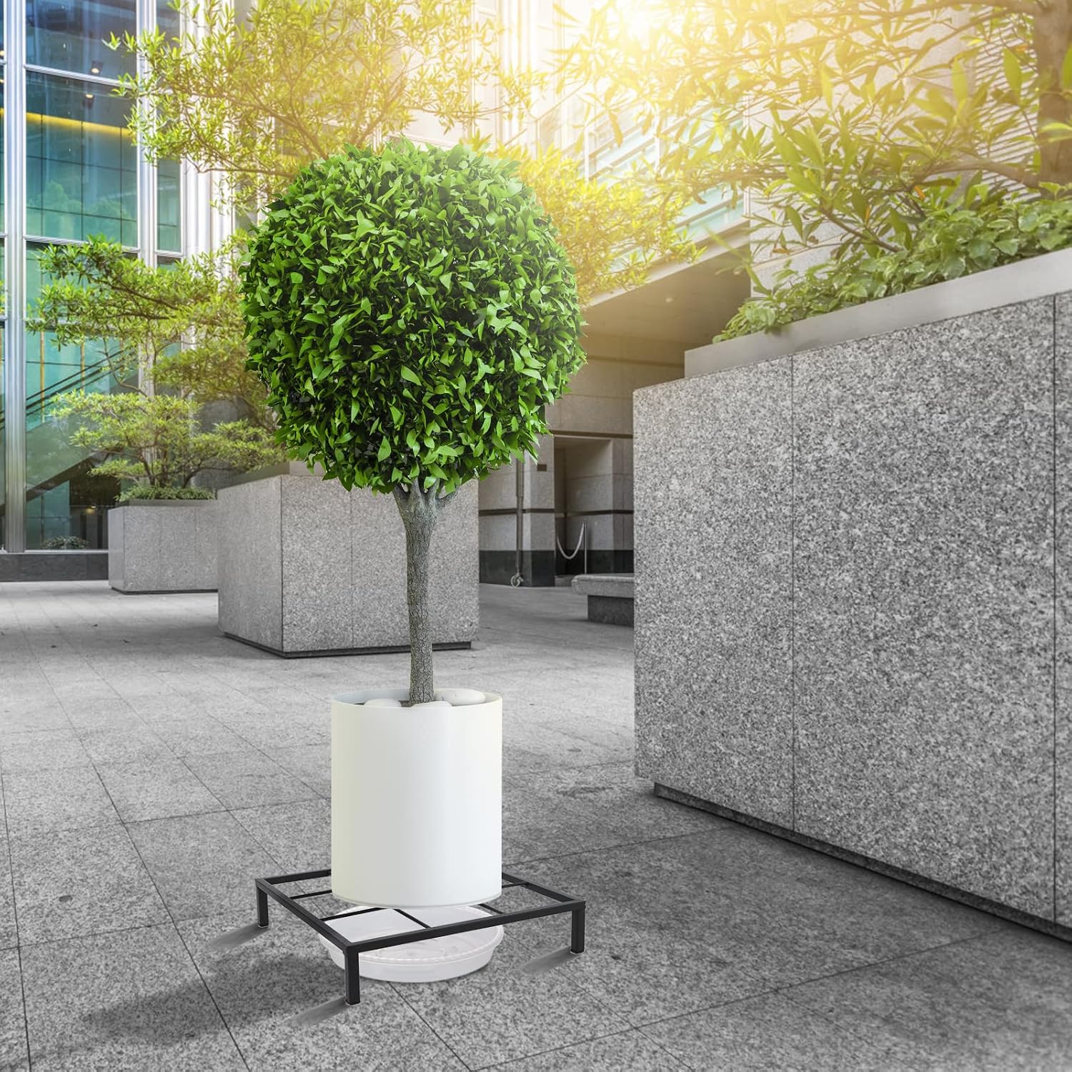 TenFuju 9.8" Metal Heavy Duty Potted Plant Stand Flower Pot Holder with Saucer Indoor Outdoor Rustproof Iron Garden