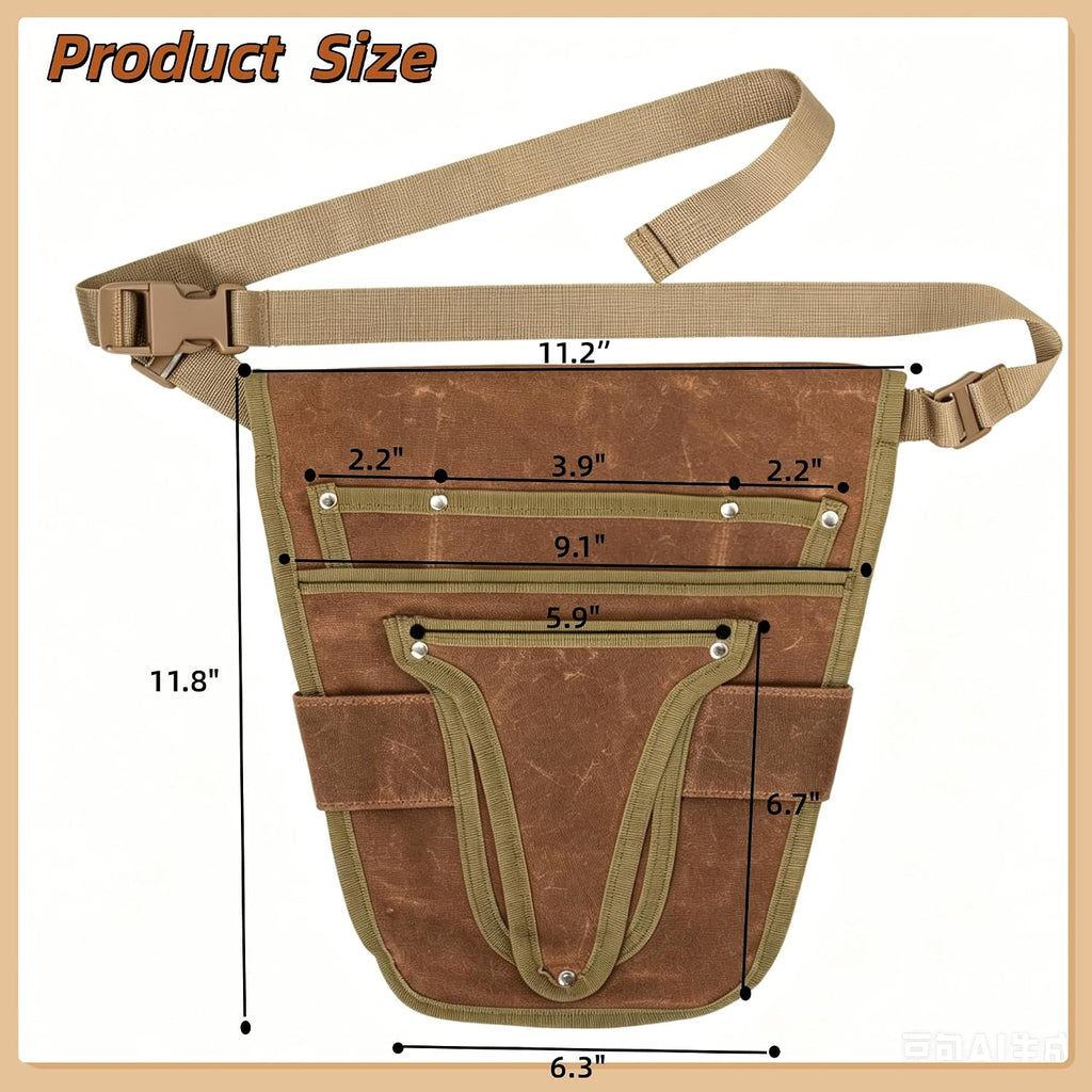 Gardening Tool Pouch for Waist, Hands-Free Canvas Tool Belt with 6 Pockets – Adjustable Waist Apron for Gradenging