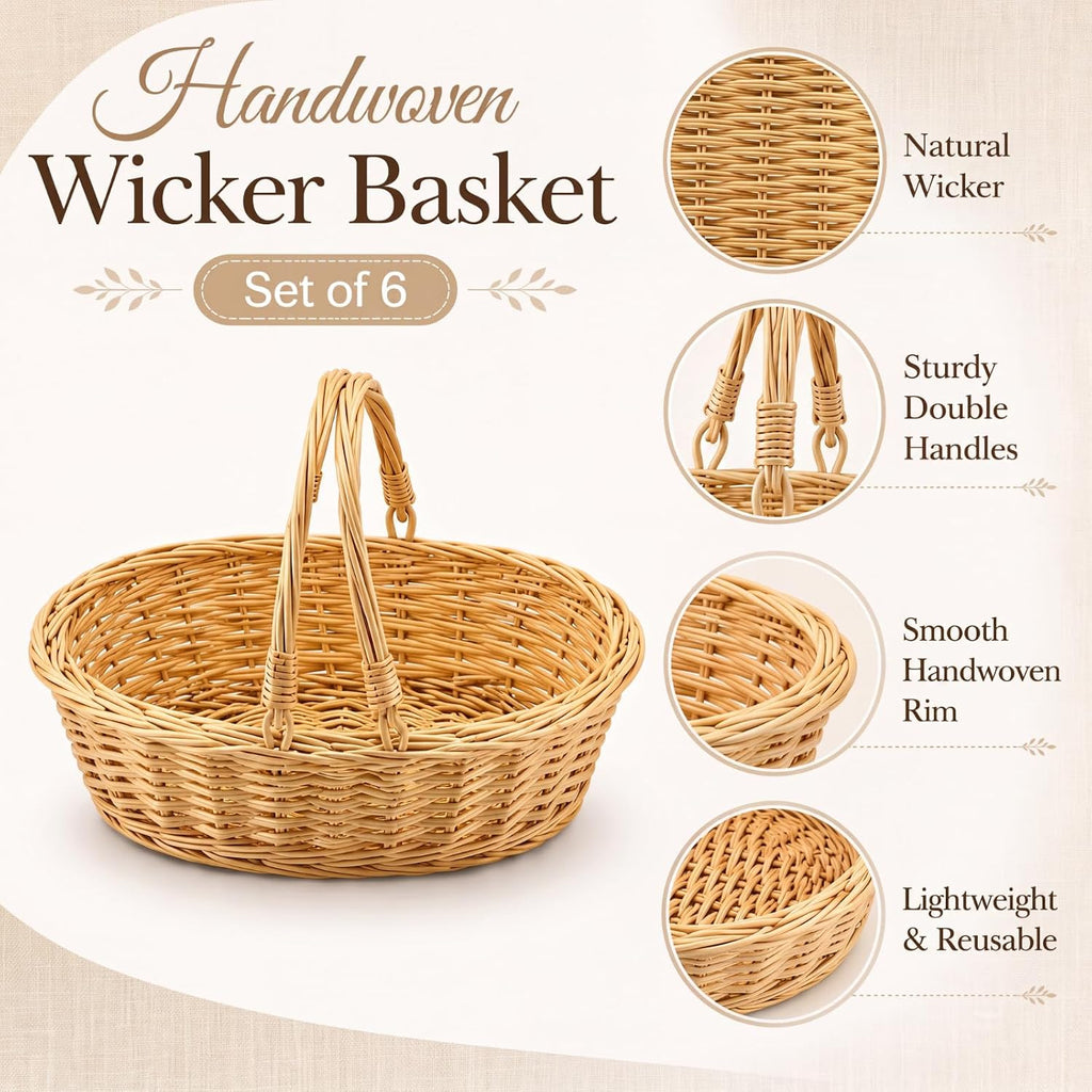 Sintuff 6 Pcs Small Wicker Picnic Basket with Handle, Oval Willow Woven | 12.6 x 8.27 x 3.15 Inch, Oval Willow Woven