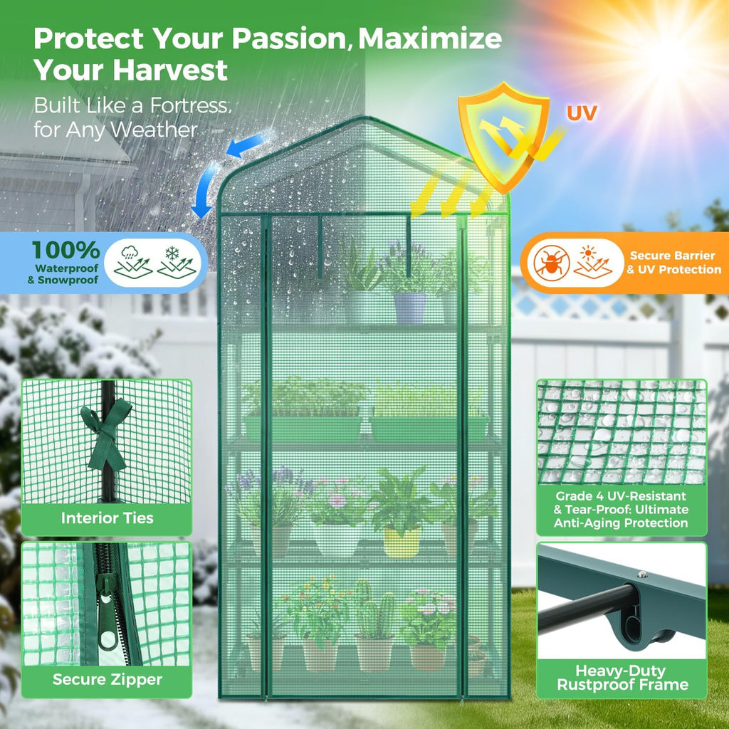 Ohuhu Mini Greenhouse for Indoor Outdoor, 27 x 19 x 62-Inch Small Plant Green House 4-Tier Rack Stand Portable