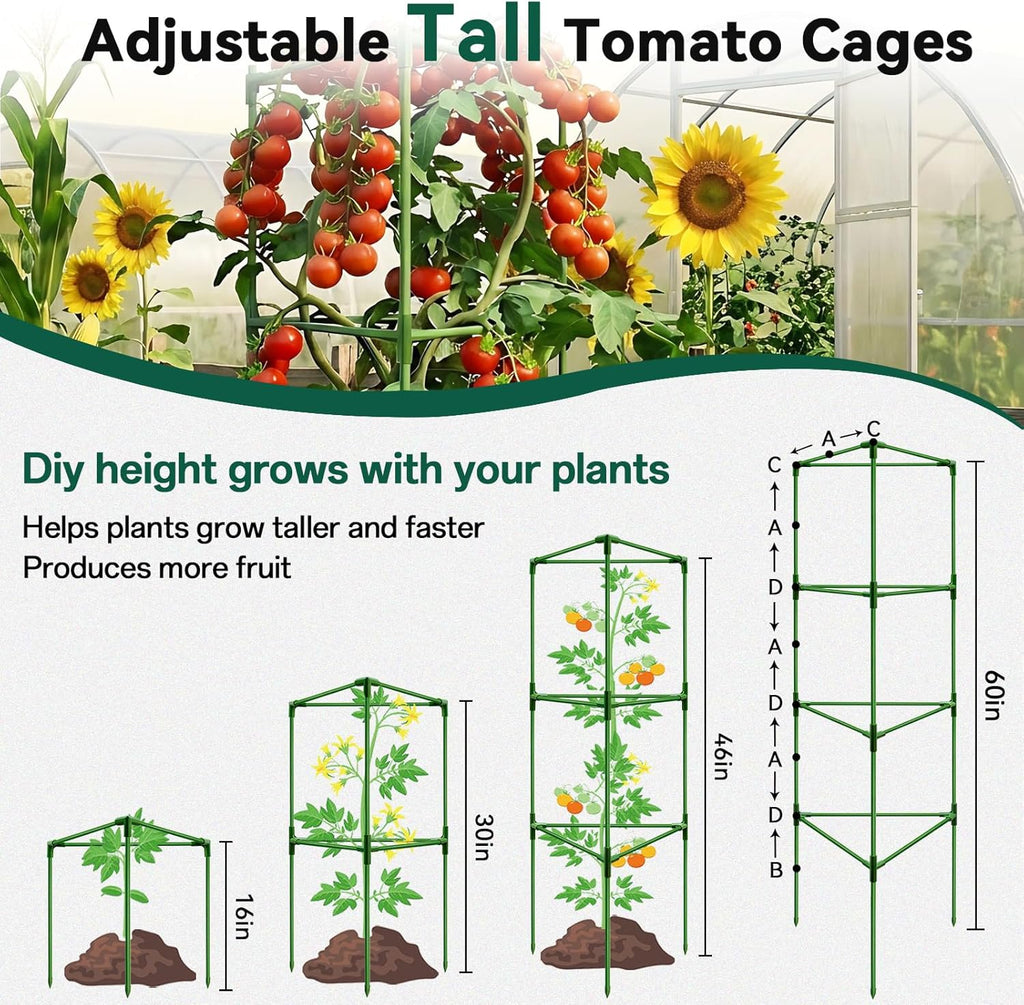 Halatool 3 Pack 60 Inch Adjustable Tomato Cages for Graden | Heavy Duty, Metal Tall Collapsible Tomato Trellis Plant