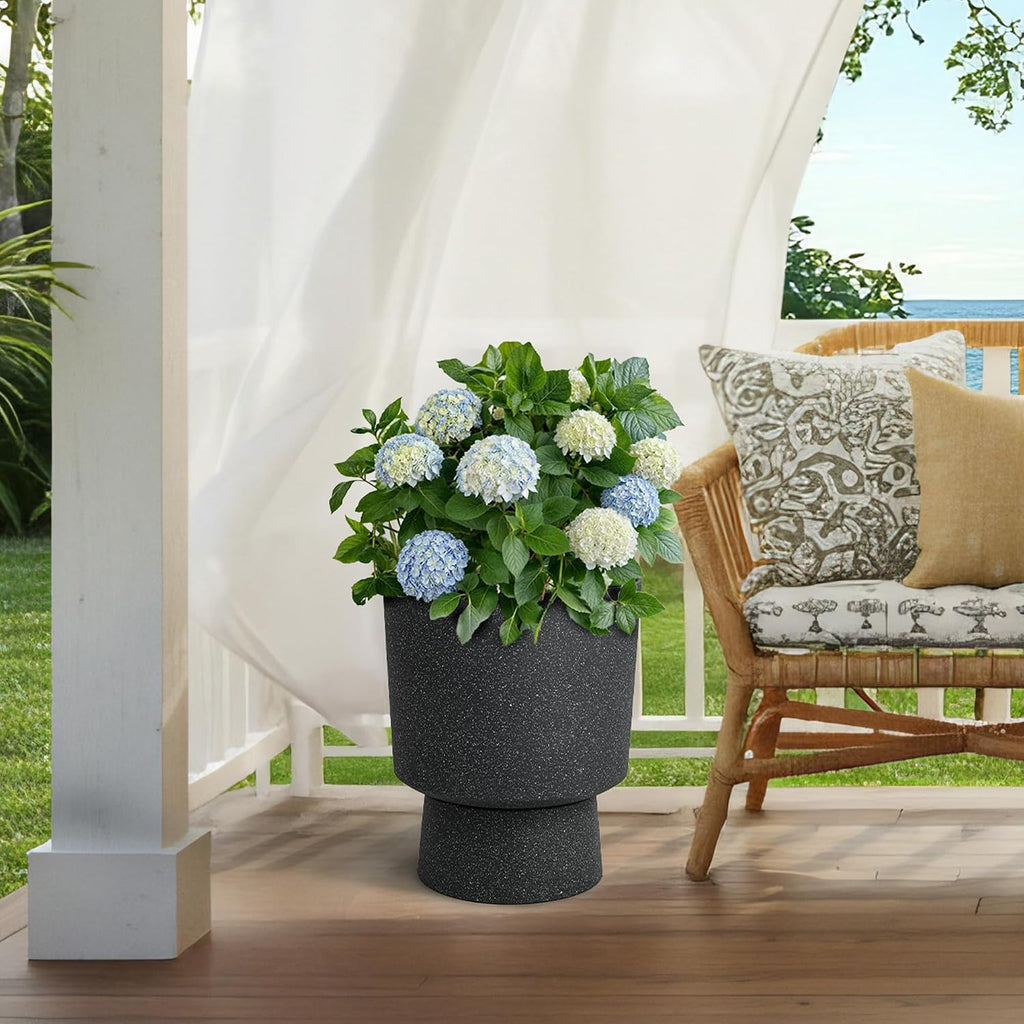 16.8" Pedestal Planters for Outdoor Plants, Large Urn Flower pots S/2 | Durable Plastic Large Outdoor Planters with