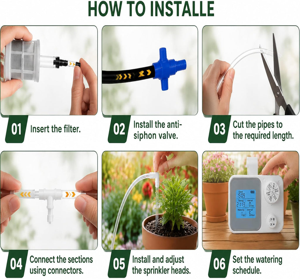Vacation Plant Watering Devices & Indoor Irrigation Kit, Automatic Drip System with Adjustable Drippers for Indoor