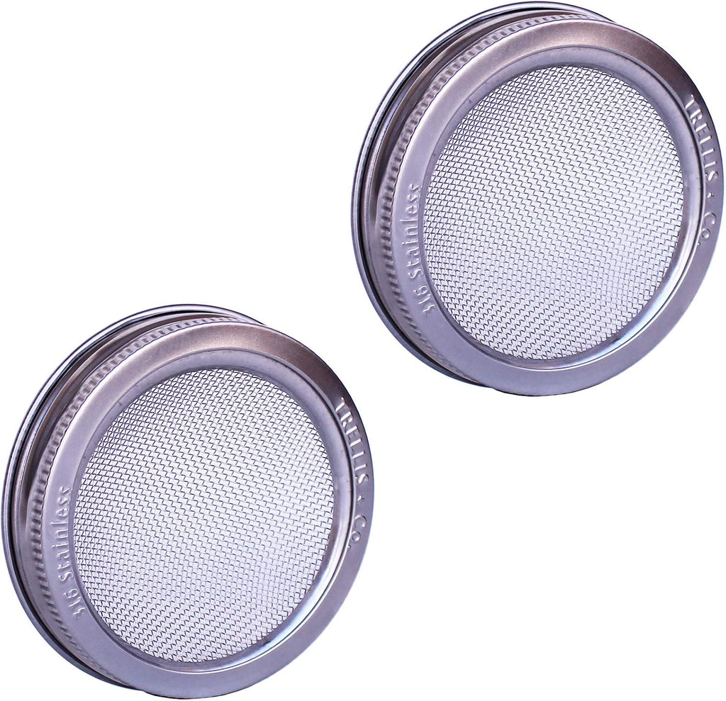 Trellis + Co.Stainless Steel Sprouting Kit, 2 Pack Rust Proof 316 Stainless | Curved Mesh, Fits Most Wide Mouth Mason