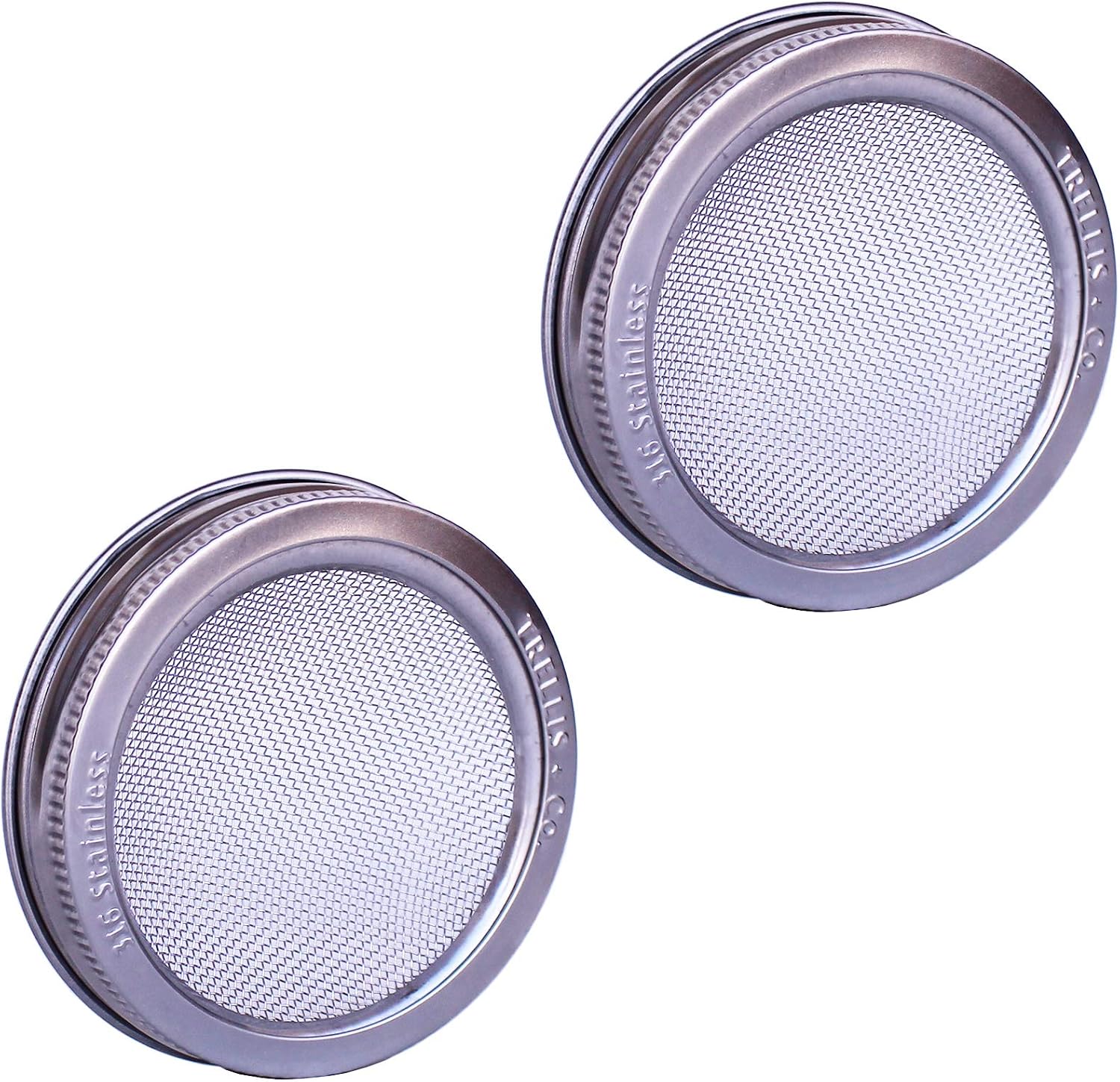 Trellis + Co.Stainless Steel Sprouting Kit, 2 Pack Rust Proof 316 Stainless | Curved Mesh, Fits Most Wide Mouth Mason