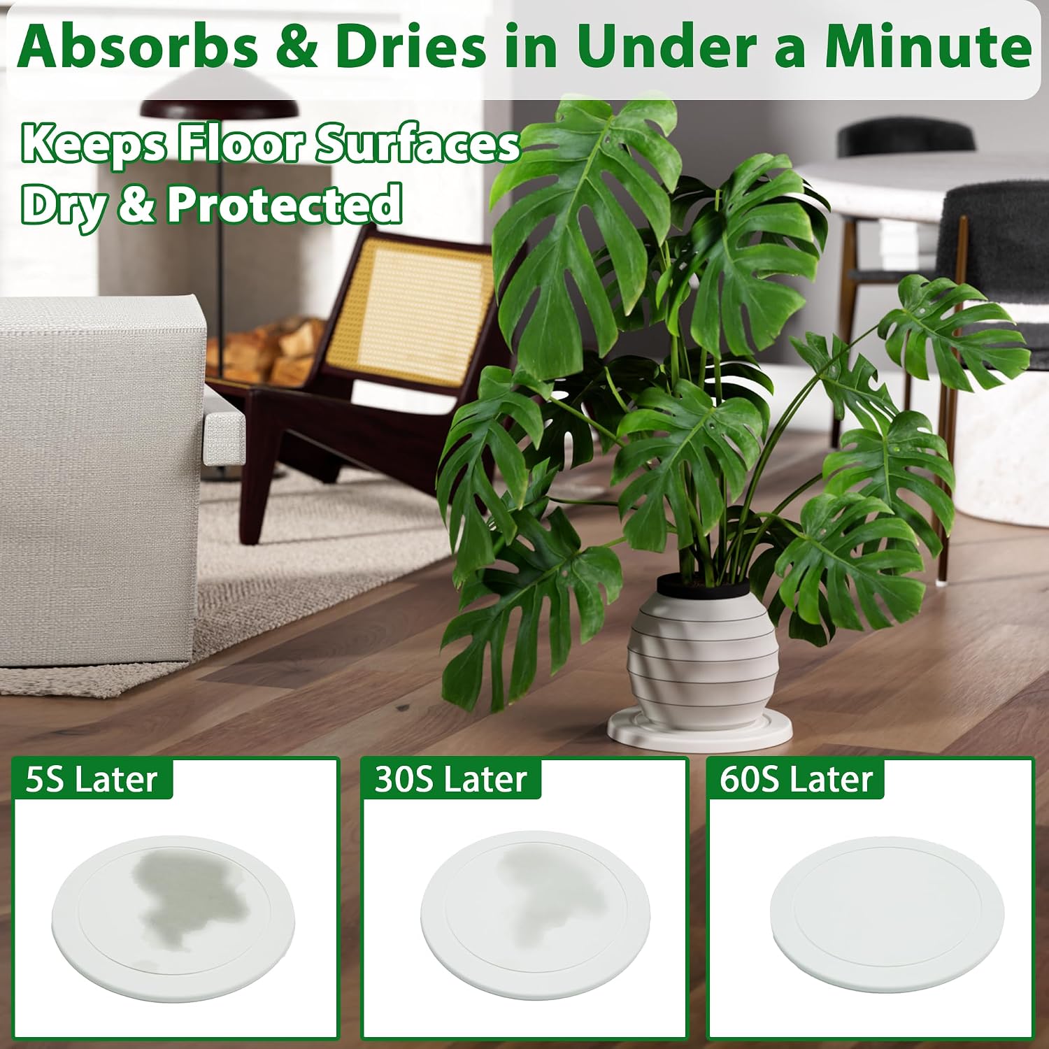 Diatomaceous Earth Plant Saucer, Round Pot Saucers, 2 Pcs 12 Inch | Instant Dry Plant Trays for Pots, Plant Drip Trays