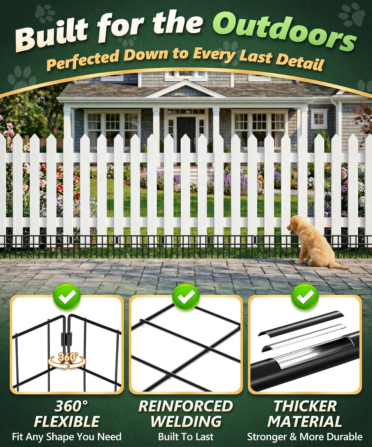 HIHADUUM 20Ft(L) X 13Inch(H) Animal Barrier Fence - 14 Pack Garden Fence Panels, Metal Garden Edging Fence Border No